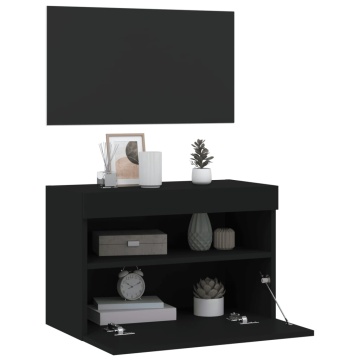 Comodă TV de perete cu lumini LED, negru, 60x30x40 cm - Img 6