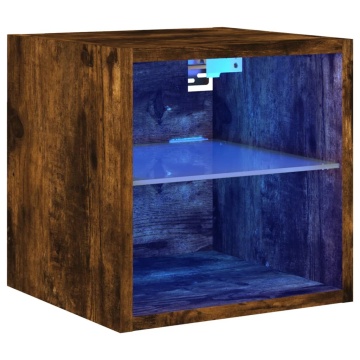 Comodă TV de perete cu lumini LED, stejar fumuriu 30x28,5x30 cm - Img 2