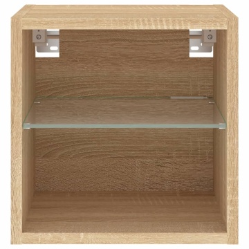 Comodă TV de perete cu lumini LED, stejar sonoma 30x28,5x30 cm - Img 7