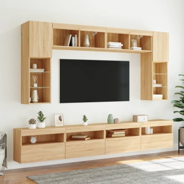 Comodă TV de perete cu lumini LED, stejar sonoma, 60x30x40 cm - Img 5