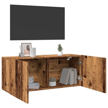 Comodă TV de perete, lemn vechi, 100x30x41 cm - Img 1