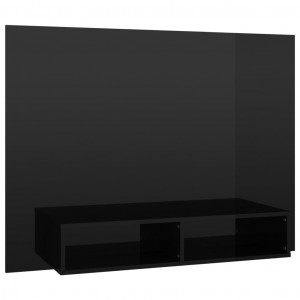 Comodă TV de perete, negru extralucios, 120x23,5x90 cm, PAL - Img 2