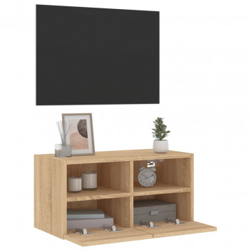 Comodă TV de perete, stejar sonoma, 60x30x30 cm, lemn prelucrat - Img 5