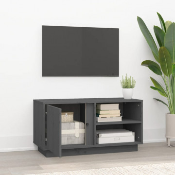 Comodă TV, gri, 80x35x40,5 cm, lemn masiv de pin - Img 3