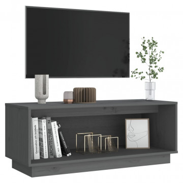 Comodă TV, gri, 90x35x35 cm, lemn masiv de pin - Img 5