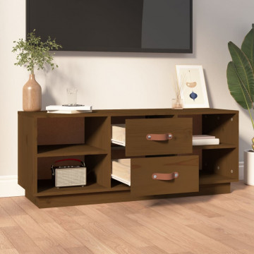 Comodă TV, maro miere, 100x34x40 cm, lemn masiv de pin - Img 3