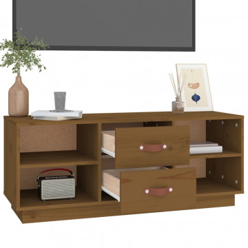 Comodă TV, maro miere, 100x34x40 cm, lemn masiv de pin - Img 8