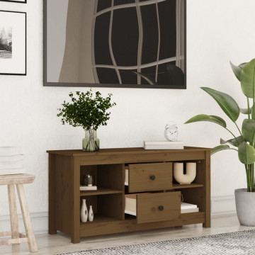 Comodă TV, maro miere, 103x36,5x52 cm, lemn masiv de pin - Img 5