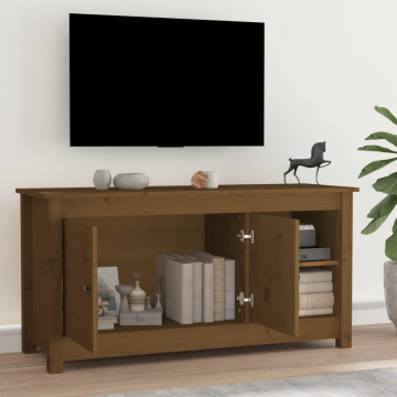 Comodă TV, maro miere, 103x36,5x52 cm, lemn masiv de pin - Img 5