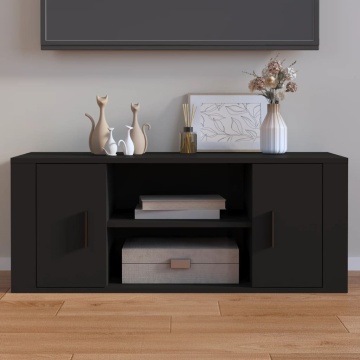 Comodă TV, negru, 100x35x40 cm, lemn prelucrat - Img 1