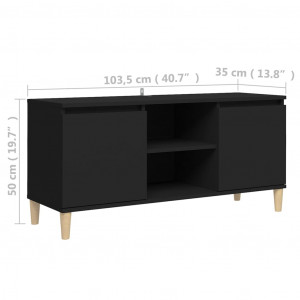 Comodă TV, picioare lemn masiv, negru, 103,5x35x50 cm - Img 7