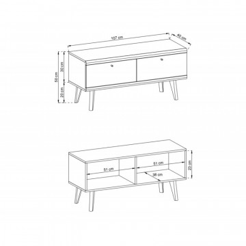 Comoda TV Prime PR01 din stejar Riviera - alb 107 cm 2D - Img 5