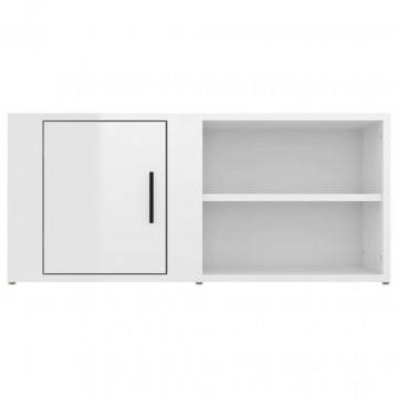 Comode TV, 2 buc., alb extralucios 80x31,5x36 cm lemn prelucrat - Img 6
