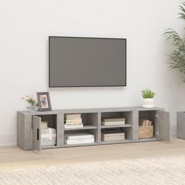 Comode TV, 2 buc., gri beton, 80x31,5x36 cm, lemn prelucrat - Img 3