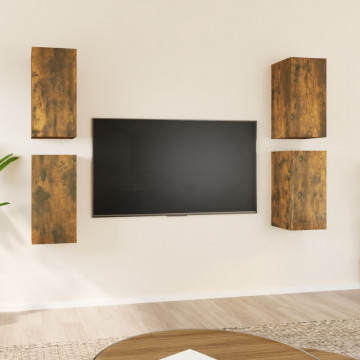 Comode TV, 4 buc., stejar fumuriu, 30,5x30x60 cm lemn prelucrat - Img 1