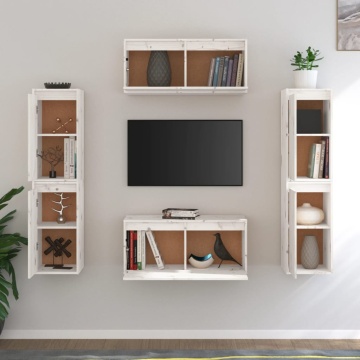 Comode TV, alb,6 buc., lemn masiv de pin - Img 3