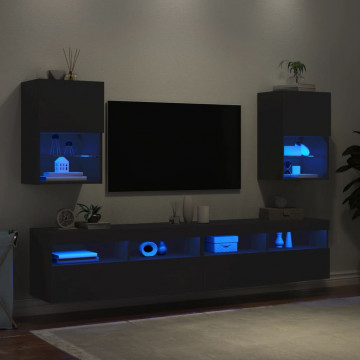 Comode TV cu lumini LED, 2 buc., negru, 40,5x30x60 cm - Img 4