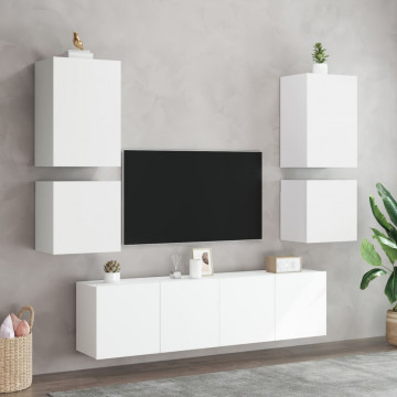 Comode TV de perete, 2 buc., alb, 40,5x30x40 cm, lemn prelucrat - Img 4