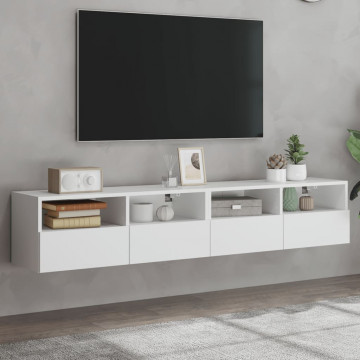 Comode TV de perete, 2 buc., alb, 80x30x30 cm, lemn prelucrat - Img 1