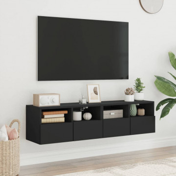 Comode TV de perete, 2 buc., negru, 60x30x30 cm, lemn - Img 3