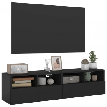Comode TV de perete, 2 buc., negru, 60x30x30 cm, lemn - Img 5