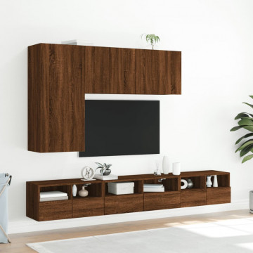 Comode TV de perete, 2 buc., stejar maro, 60x30x30 cm, lemn - Img 4
