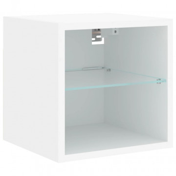 Comode TV de perete cu lumini LED, 2 buc., alb, 30x28,5x30 cm - Img 7