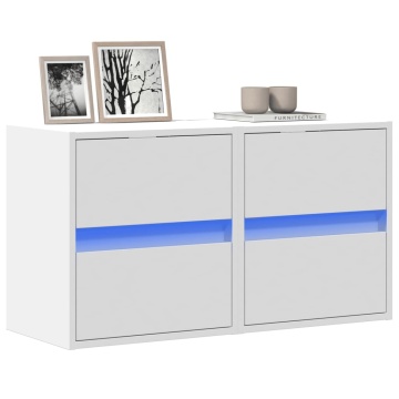 Comode TV de perete cu lumini LED, 2 buc., alb, 41x31x45 cm - Img 1