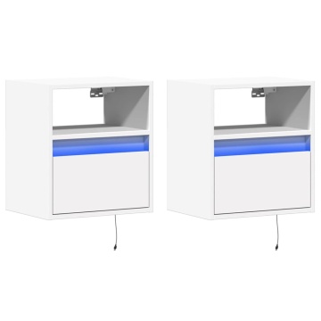 Comode TV de perete cu lumini LED, 2 buc., alb, 41x31x45 cm - Img 3