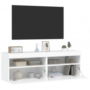 Comode TV de perete cu lumini LED, 2 buc., alb, 60x30x40 cm - Img 6
