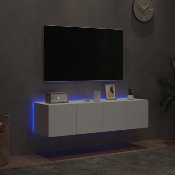 Comode TV de perete cu lumini LED, 2 buc., alb, 60x35x31 cm - Img 3