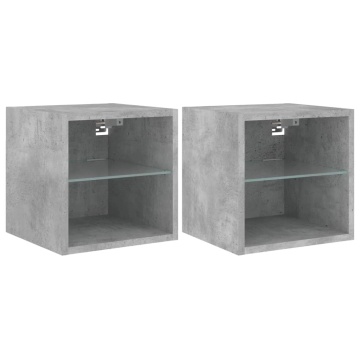 Comode TV de perete cu lumini LED 2 buc. gri beton 30x28,5x30cm - Img 2