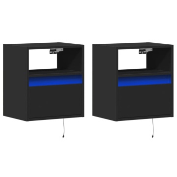 Comode TV de perete cu lumini LED, 2 buc., negru, 41x31x45 cm - Img 3