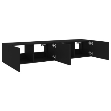 Comode TV de perete cu lumini LED, 2 buc., negru, 80x35x31 cm - Img 7