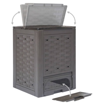 Compostor de grădină, maro, 60x60x83 cm, 300 L plastic ratan - Img 4