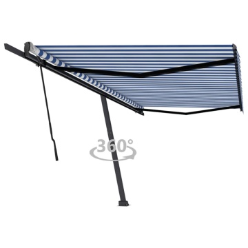 Copertină autonomă retractabilă manual, albastru&alb 500x350 cm - Img 1