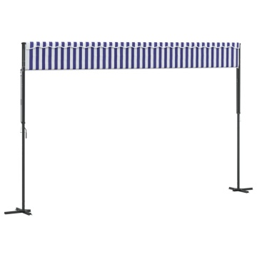 Copertină independentă, albastru și alb, 500x300 cm textil/oțel - Img 5