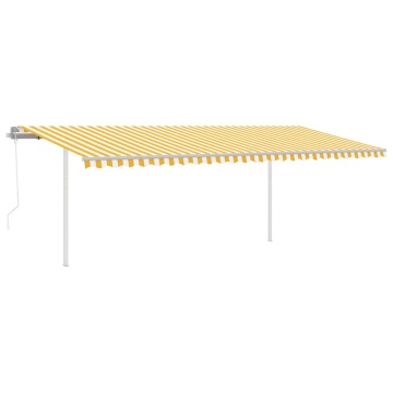 Copertină retractabilă automat, cu stâlpi, galben&alb, 6x3 m - Img 2