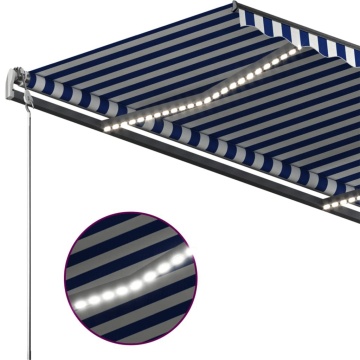 Copertină retractabilă manual cu LED, albastru&alb, 450x350 cm - Img 5