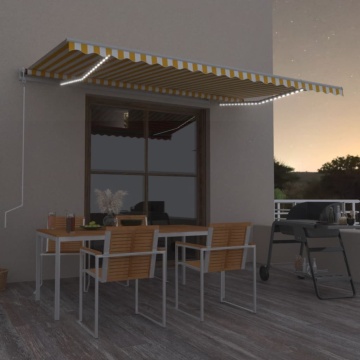 Copertină retractabilă manual cu LED, galben și alb, 500x300 cm - Img 1