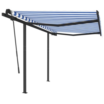 Copertină retractabilă manual cu stâlpi, albastru&alb 3,5x2,5 m - Img 2