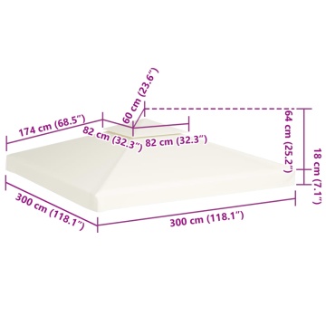 Copertină rezervă acoperiș pavilion, alb crem, 3x3 m, 310 g/m² - Img 5