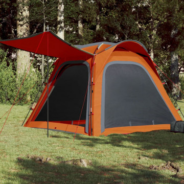 Cort camping 4 persoane gri/portocaliu 240x221x160cm tafta 185T - Img 1
