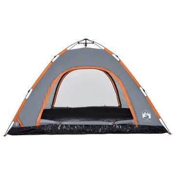Cort camping, 5 persoane, gri/oranj, setare rapidă - Img 4
