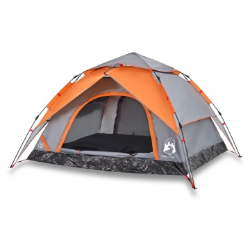 Cort camping cupolă 4 persoane, gri/portocaliu, setare rapidă - Img 2
