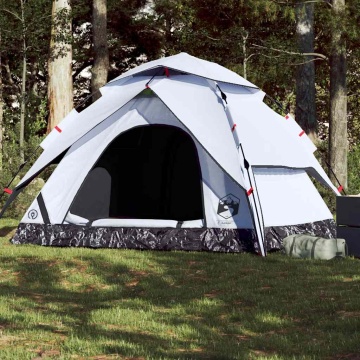 Cort de camping 5 persoane, alb opac, setare rapidă, țesătură - Img 1