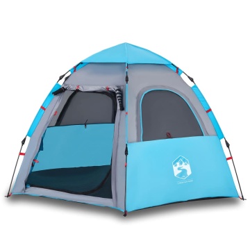 Cort de camping cabană 4 persoane albastru cu eliberare rapidă - Img 2