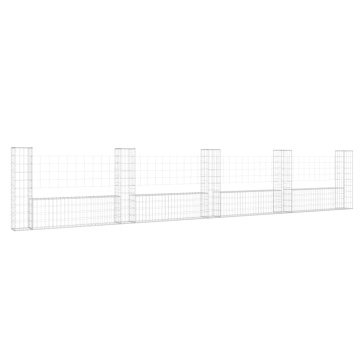 Coș de gabion în formă de U cu 5 stâlpi, 500x20x100 cm, fier - Img 2