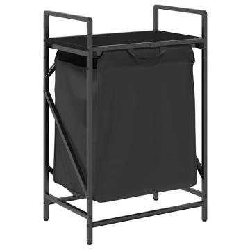 Coș de rufe 1 compartiment cu raft stejar negru - Img 2