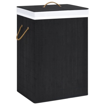 Coș de rufe din bambus cu 2 secțiuni, negru, 72 L - Img 1